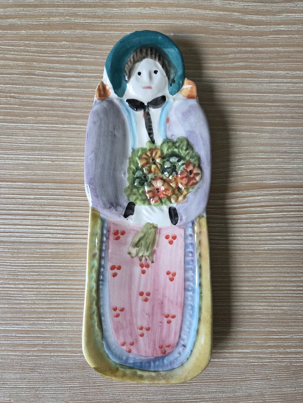 Vintage Nordstrom Ceramic Lady Spoon Rest Wall Pocket Hand Painted Made In Italy